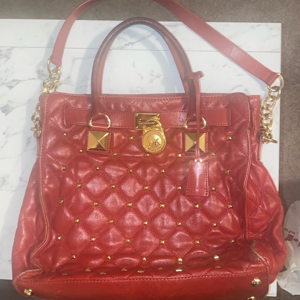 Michael Kors Hamilton Leather Satchel Tote Handbag